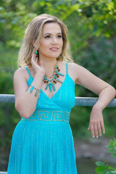Turquoise Fantasy jewellery set on a model